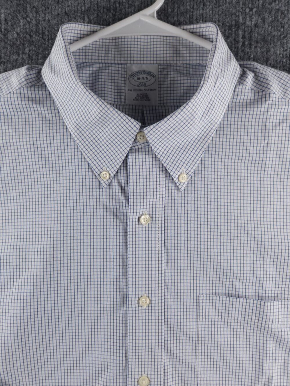Brooks Brothers Non-Iron Slim Check Cotton Blue 18 4/5 Button-Down Pocket Office